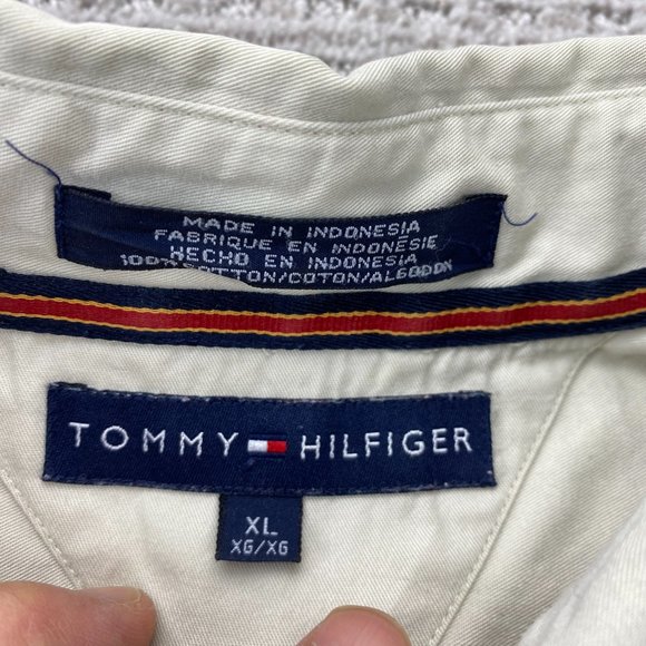Vintage Tommy Hilfiger Shirt Men Extra Large XL Khaki Brown Button Down Big Logo - Picture 5 of 9